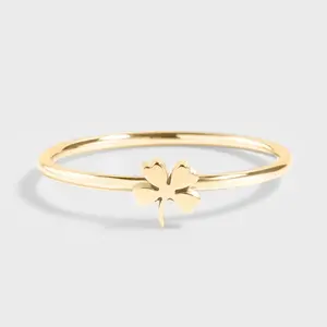 Lucky Four Leaf Clover Ring for Women – 18K Gold PVD, Minimalist Design, Waterproof, Hypoallergenic, Non-Tarnish – Dainty Stacking Ring – Perfect Gift for Her, Valentine's Day, Anniversary, Birthday, or Special Occasions