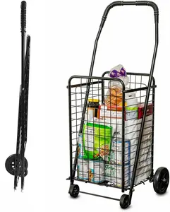 Utility Cart with Wheels to be used for Shopping, Grocery, Laundry and Stair Climber Cart, Weighs 7.5 Pounds but holds up to 90 Pounds, Compact and Foldable, Black