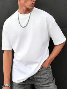 Men's Basic Solid Color Loose White T-Shirt, Minimalist Casual Short Sleeve Crew Neck Top, Suitable For Daily Streetwear