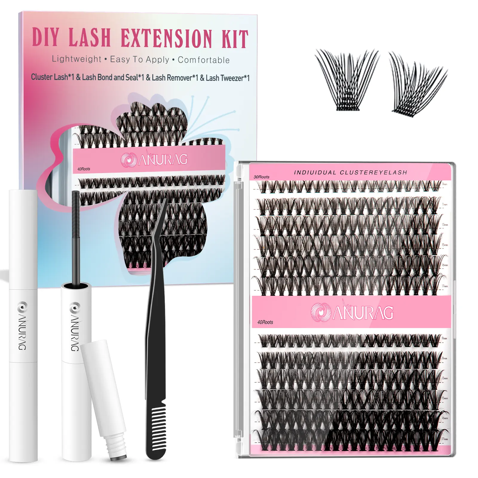 DIY Eyelash Extension Set Individual Eyelash Extension Set 9-17mm Long Individual Eyelash Curler DIY Eyelash Curler 240 Piece Eyelash Curler Set with Eyelash Adhesive, Sealant and Eyelash Applicator !#SummerWins #DealsForYouDays