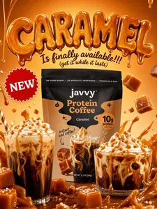 Javvy Caramel Protein Iced Coffee - Premium Whey Protein & Instant Iced Coffees - 100% Natural Cold Brew - Zero Artificial Flavors & Sweeteners, 80 mg Caffeine Per Serving, No Added Sugar, 20 Servings