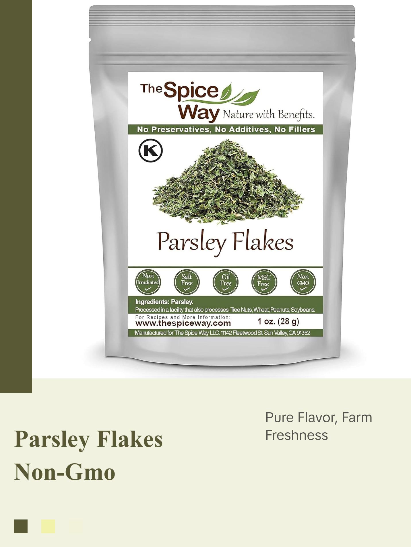 The Spice Way Parsley Flakes - Pure Dried Parsley Leaves,  Non-GMO, No Preservatives, Healthy Seasoning for Dishes