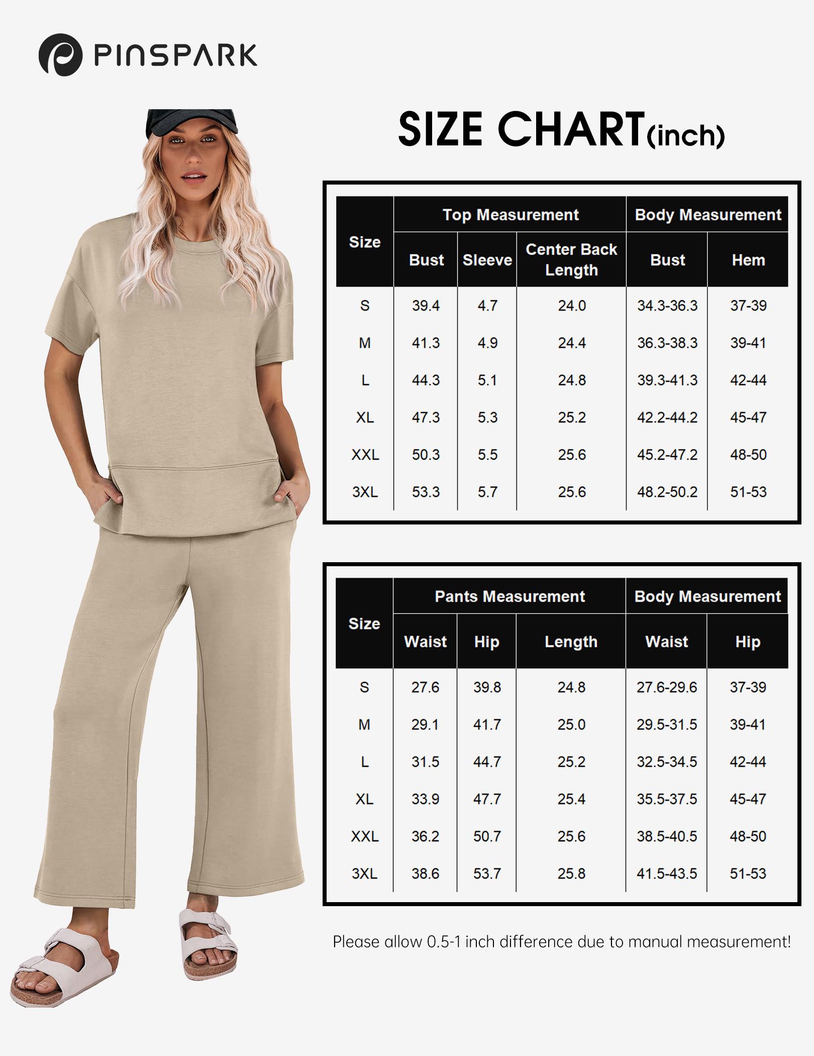 PINSPARK 2 Piece Tracksuit for Womenswear Soft Short Sleeve Outdoor Wide Adjustable Leg Pockets Pants Lounge Matching Travel Summer  2025  Springtok Outdoorfun