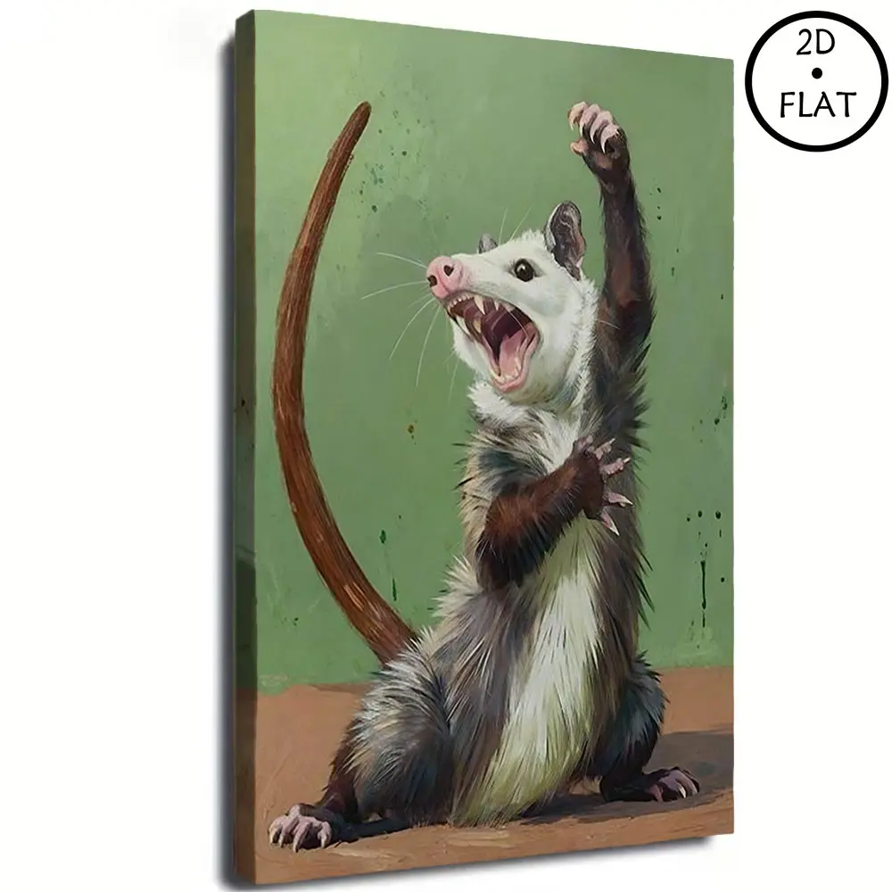 Opossum Funny Poster Canvas Wall Art,Screaming Opossum Poster, Quirky Wall Decor, Opossum Humor Artwork for Animal Lovers, Funny Gift Idea for Home quirky wall decor opossum humor artwork  poster unique art decor posters