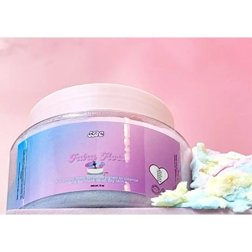 Fairy Floss Foaming Body Scrub - Scented Cleanser for Long Lasting Smooth Skin with Soft Pink Cap