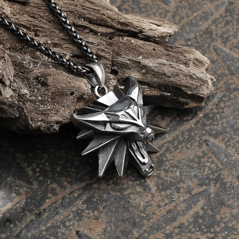GTHIC 38.9x33mm Wild Hunt Wolf Head Stainless Steel Pendant, Rugged Look Men's Fashion Jewelry for Daily Wear, Chain, Accessories