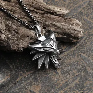 GTHIC Wild Hunt Wolf Head Stainless Steel Pendant for Men Fashion Jewelry Daily Wear
