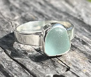 Sea Foam Sea Glass Ring Sterling Silver Wide Band Ring Sea Glass Jewelry for Mermaids Ocean Ring Beach Jewelry Gift for Her Beach Glass