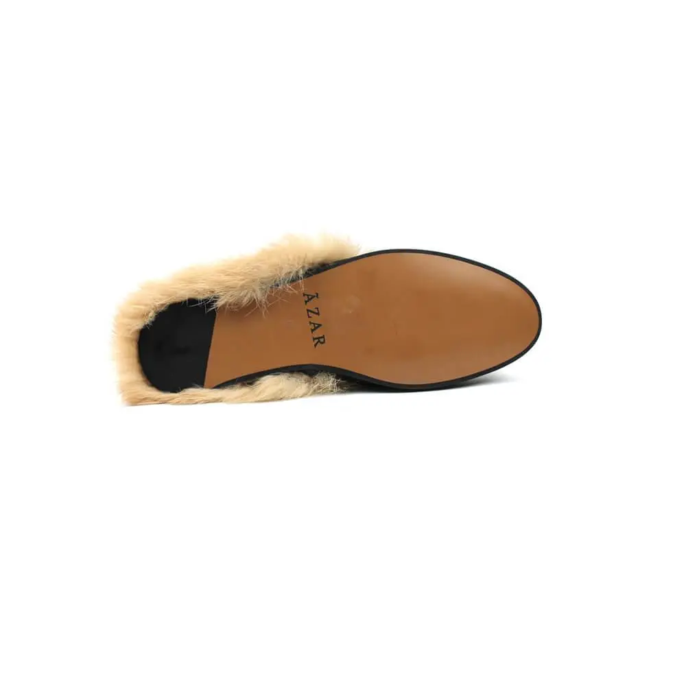 Mule Mens Backless Loafers Fur Backless Loafers Men's Fur Loafers Slip On Mens Brown Leather Backless  Shoes With Fur Loafers Mule