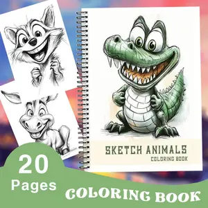 Animal Expressions, Sketch Animal Coloring Book for Adults - Featuring crocodiles, bears, turtles, dogs, cats, rabbits, and more. Suitable for relaxation and meditation. Stress-relieving spiral coloring book, 21 x 29.7 cm, brand new, thick (100g), 20 page