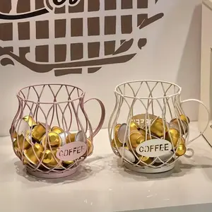 One Storage Basket Coffee Capsule Storage Rack - Elegant Metal Material - Home Storage for Coffee Capsules - Bagged Snacks - Desktop Organizer, Perfect for Kitchen - Bar - Coffee Shop, Coffee Bar Accessories, Enhances the Overall Atmosphere of the Space!