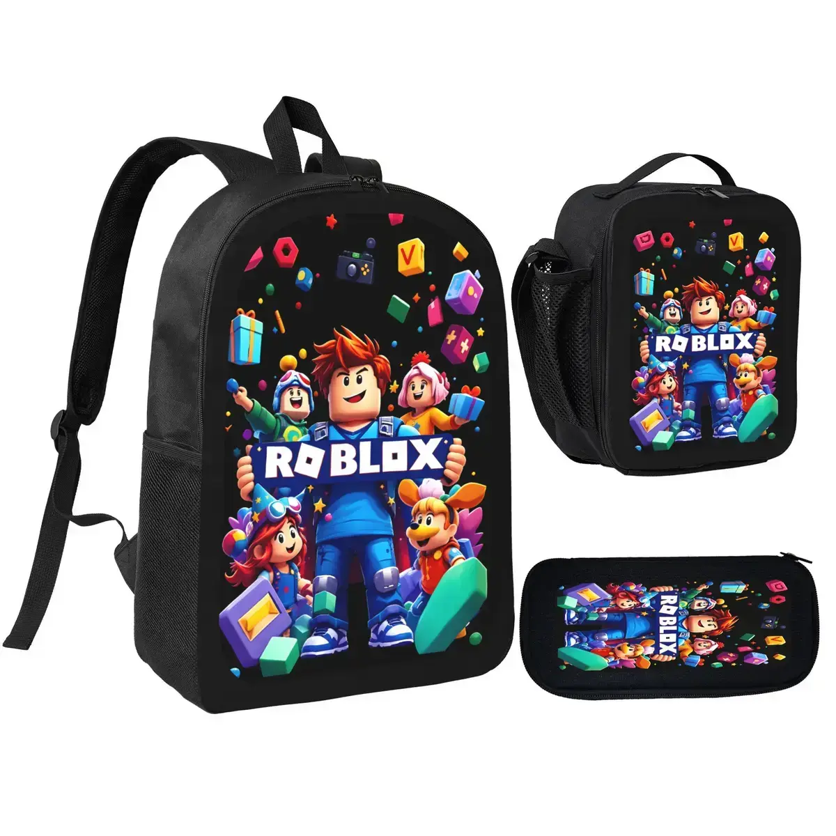 3PCS roblox Backpack Game Backpack Daypack Shoulder Bag Leisure Travel Adjustable Strap Backpacks 17in