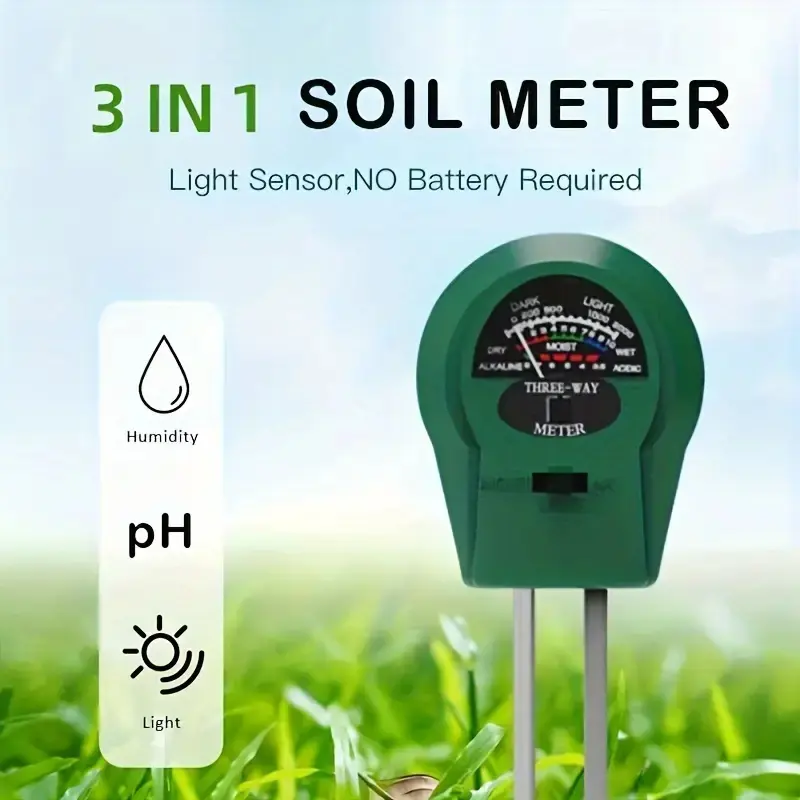 Soil Tester for Light, Ph, and Moisture, Plant Care Soil Testing Kit, Garden, Lawn, Farm Tool, Battery-Free, Includes Cleaning Cloth, Soil Test Meter