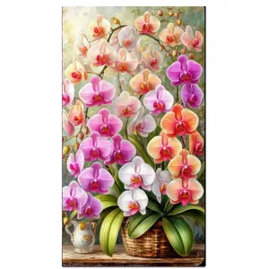 Colorful Elegant Orchid Diy Large Size Diamond Painting Kits for Adults,Diamond Art for Adults Beginner,Full Round Diamond Mosaic Dots Gem Art for Aesthetic Home Decor