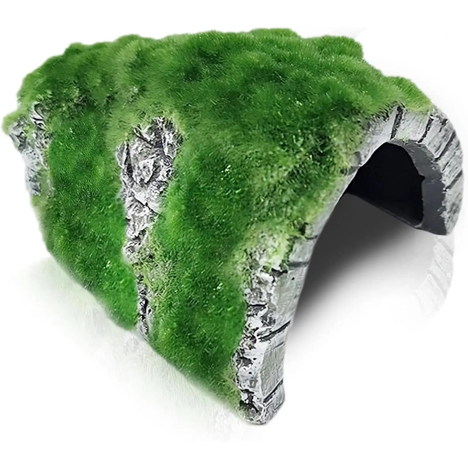 Durable Resin Reptile Hideout Cave with Artificial Moss, 6 x 3 x 4 Inches Rock Habitat Shelter for Lizards, Snakes & Aquariums