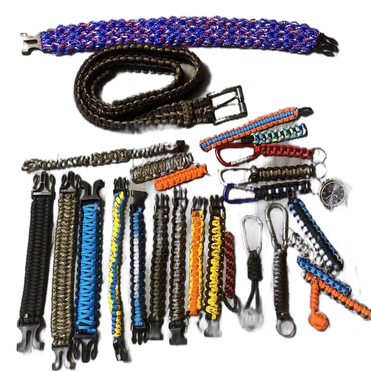 Paracord belts, bangstick slings, collars, keychains and bracelets & monkeyfists,