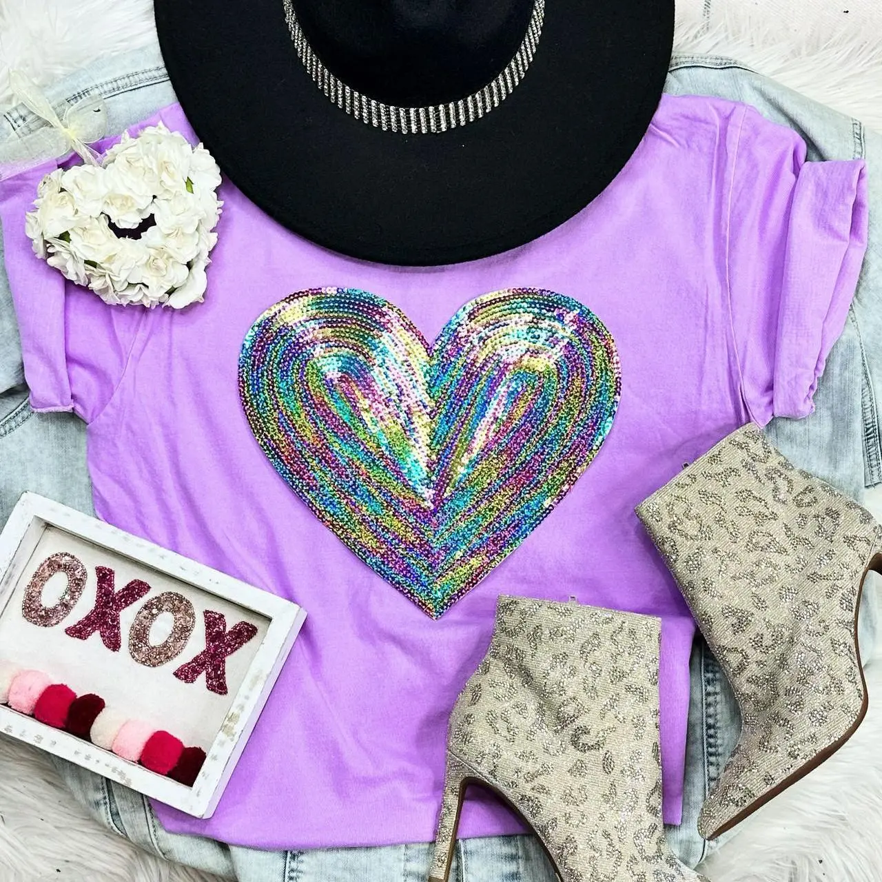 RAINBOW HEART Sequin Patch