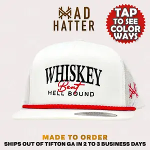 Whiskey Bent Hell Bound Embroidered Trucker Hat Snapback Adjustable (Up To Size 8 Head)