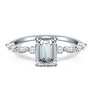 2.0 CT Emerald Cut Synthetic Moissanite Ring in 925 Sterling Silver D Color VVS1 for Women Engagement Wedding Anniversary Gift Fine Jewelry