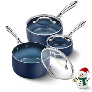 KOCH SYSTEME CS Nonstick Sauce Pan with Lid 1QT & 2QT & 3QT, 6pcs Nonstick Saucepan Set with Cool-Touch Handles, Pot Set with Ceramic Coating, Induction Compatible Sauce Pan, Oven Safe, Gradient Blue
