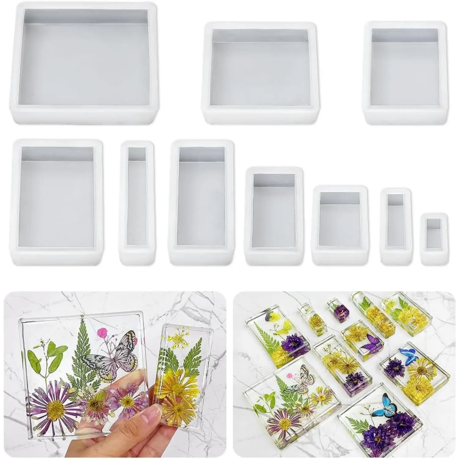 10Pcs Thick Silicone Cube Mold Set - 1.45''x0.66'', 2.2''x1.45'', 3.03''x2.2'' Irregular Rectangular Epoxy Resin Casting Molds with Glossy Finish, Craft Supplies for Jewelry Making, Home Improvement Projects