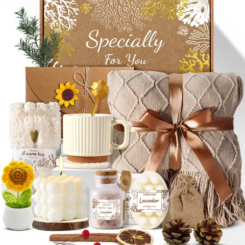 Coralogo 11-Pc Floral Scented Aroma Spa Set - Luxury Soothing Sunflower-Infused Body Care Selfcare Bundle Box with Handmade Soap, Towels, Home & Bathroom Supplies, Best Friends/Gf Gift (Valentine's Day)