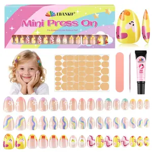 Full Sizes 96PCS Kid Press on Nails, EBANKU 3 Pack Children Fake Nail Kit Full Cover Short False Nail with Nail Tools for Woman Nail DIY