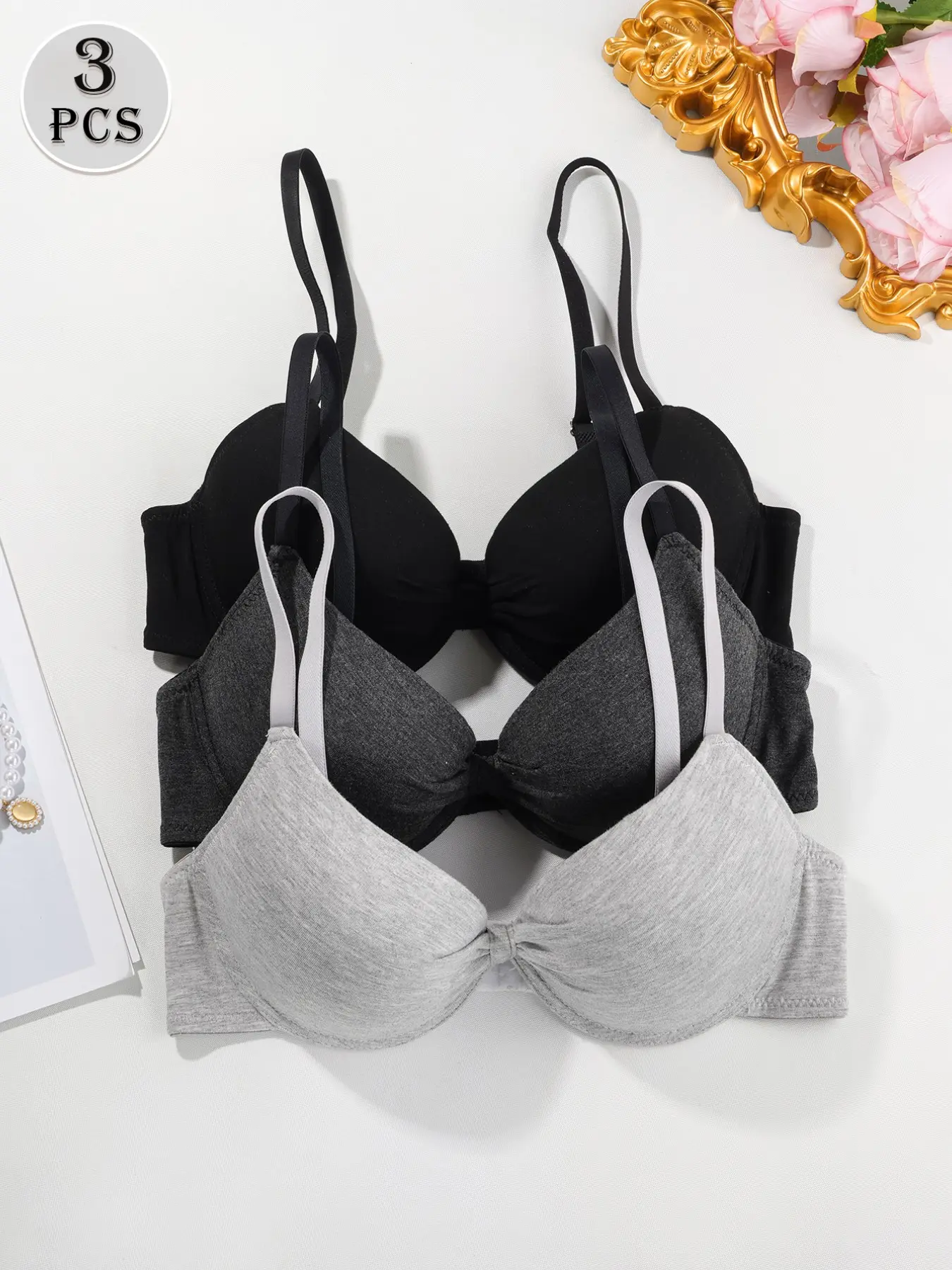 3 Pack Push Up Underwear Bras for Women, Comfortable Breathable Everyday Bras with Adjustable Straps