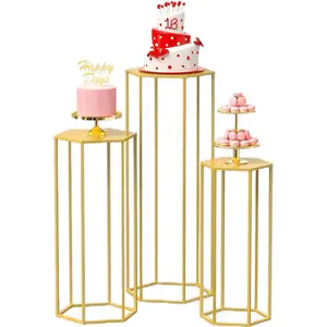 Happy Days 3-Piece Large Hexagon Metal Stand 6-Sided Gold Vase Rack for Wedding & Home Decoration Display