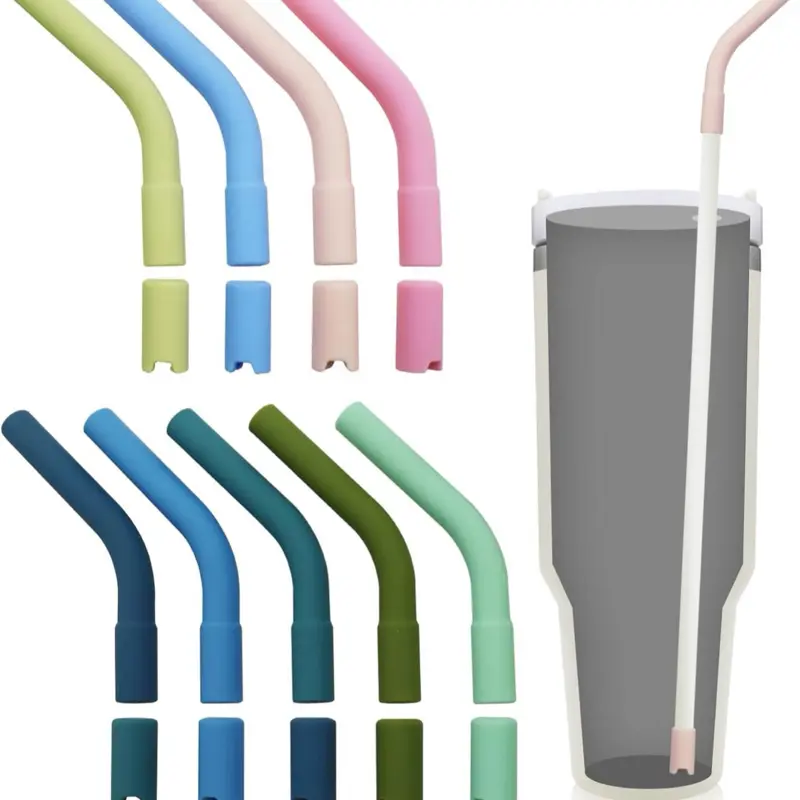 Metal Strawing Tips 12 PCS Bright Color Silicone Rubber Straw Tips/Reusable Rubber Straw Sleeve  8-10mm Diameter Straws, Siliconeing Straws Extenders   Metal Strawings, Silicone