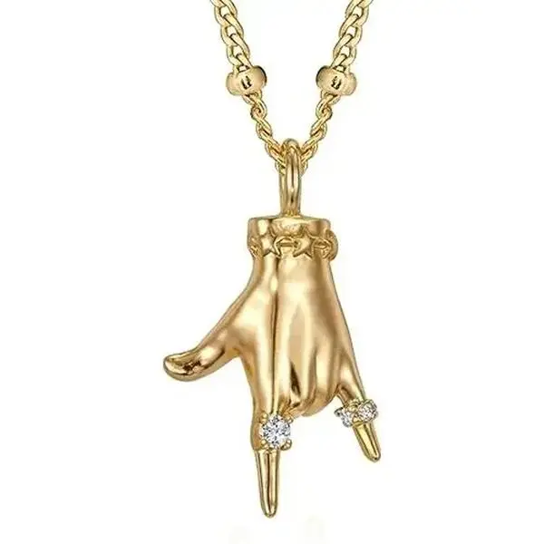 Mai Rui Gold Plated Hand Pendant Necklace for Women – Dainty Cubic Zirconia Charm Chain, Trendy Statement Jewelry Gift