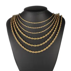 W & J 14K Real Gold-Plated Rope Chain Necklace for Women and Men, Upgraded Shine, Faceted Cut, Tarnish-Free, Goldstone necklace 6mm/8mm, 22 "/24" Jewelry