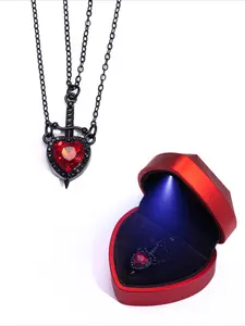 The Special Black Version of The 'One Arrow Through The Heart' Comes with A Light-emitting Box, Making It An Essential Valentine's Day Gift for Couples, Suitable for Banquets and Gifting, Love Heart Necklace