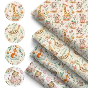 Animal Series Elephant Giraffe Bear Fox Print polyester Fabric, Precut Fabric Bundle for Handmade Patchwork, Home Decor, DIY Material, 4 Pieces, 7.8"x7.8", Elegant Style