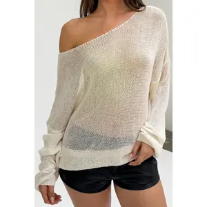 Sheer Off-the-Shoulder Knit Sweater