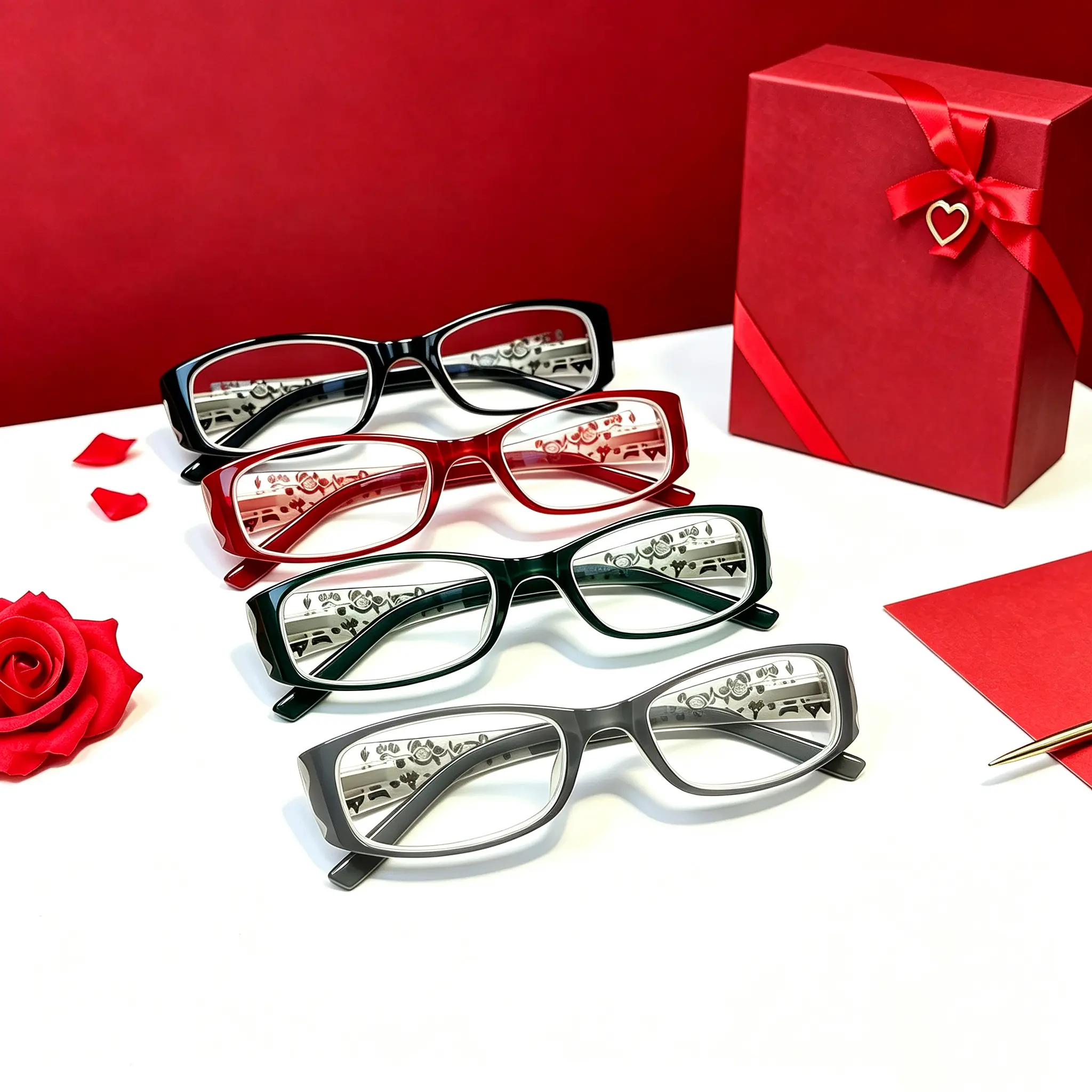 Women’s Full-Rim Retro Engraved Chinese-Style Blue Light Blocking Rectangular Reading Glasses 4-Pack - Plastic Frame, Resin Lenses, 1.50x/2.25x Power, Computer Use, Ideal Birthday Gift for Middle Age+ Women