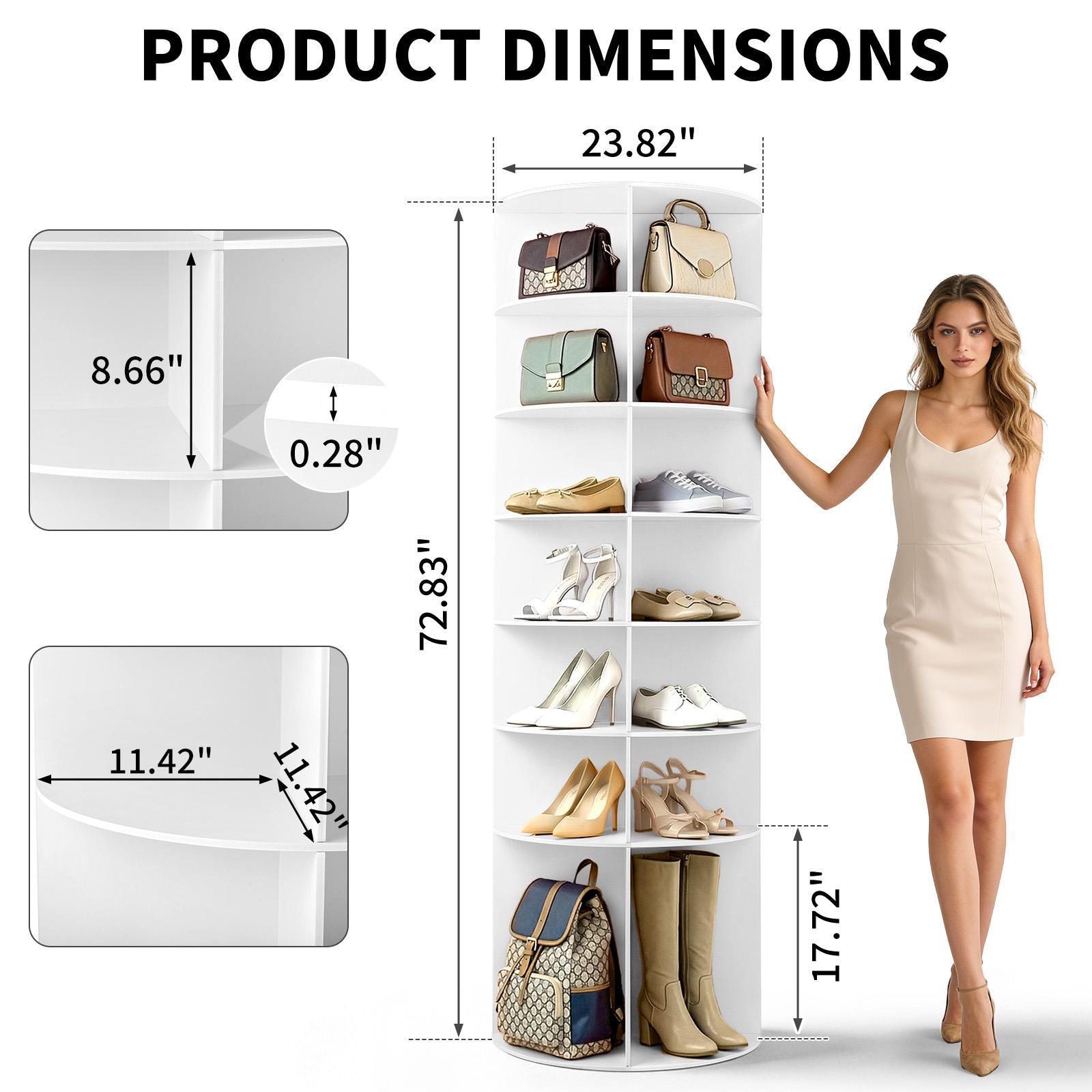 7-Tier 360° Rotating Shoe Rack Organizer, Wood-Plastic Composite, 60x60x184 cm, White, Space-Saving, Durable, Easy Assembly, Shoe Storage System