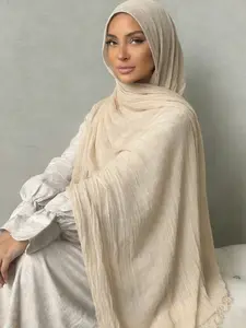 1pc minimalist high-end solid color long scarf with raw edges and satin texture. Hijab For Muslim fashionable and versatile multi-purpose decorative scarf