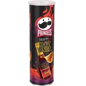 7x Pringles Hot Ones Barbacoa - Potato Crisps Spicy Chips Snack Bundle Savory Salty Treats Bulk Pack Wholesale Lot Party Food Crunchy Munchies Lunch Box School Office Breakroom Pantry Essentials Appetizer Finger Foods 5.5oz 7ct