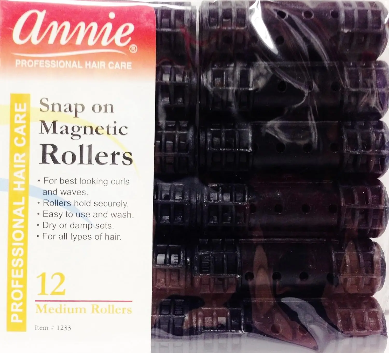 Annie Snap On Magnetic Roller, 3/4 inch 12CT Medium Black #1233