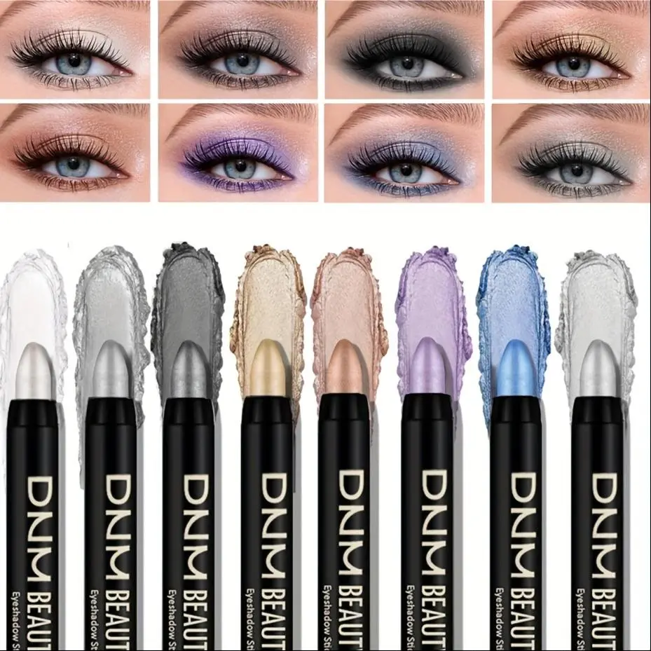 Long-Lasting Eyeshadow Stick Set (8 Counts), Waterproof Metallic Shimmer Glitter Eyeshadow Sticks, Eyeshadow Makeup, Highly Pigmented Eyeshadow Pens, Eye Makeup Products