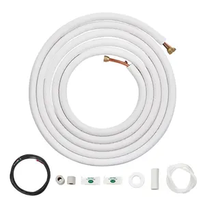 VEVOR 25FT Mini Split Line Set, 1/4" & 1/2" O.D Copper Pipes Tubing and Triple-Layer Insulation, for Air Conditioning or Heating Pump Equipment & HVAC with Rich Accessories (27ft Connection Cable)
