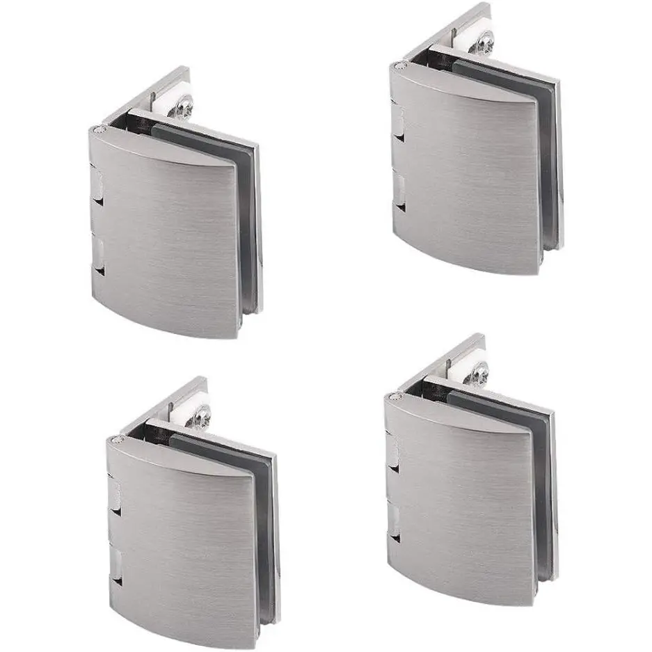 Set of 4  90 Degree Glass Clamps, Adjustable 8-10mm, Clip Glass Hinge for Cabinet Glass Door, Glass Showcase, Glass Wine Cabinet Cupboard Door Wall Mounted, Zinc Alloy Brushed Finished