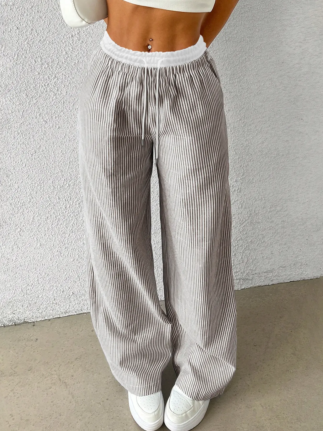 Women's Striped Loose Straight Knit Trousers, Casual Comfy Trousers for Daily Wear, Ladies Bottoms for All Seasons