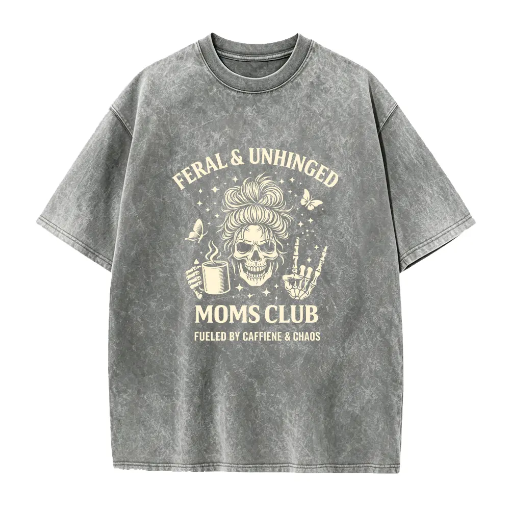 Feral Unhinged Mom, Caffeine Chaos Tee, Skeleton Mom Gift, Gothic Messy Bun Shirt