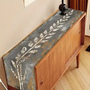 1 Vintage Style Plant Pattern Table Runner Grey Background with White Leaves Modern Rustic Home Decor Easy-to-Clean Polyester Enhances Natural Ambiance Suitable for Dining Tables Coffee Tables