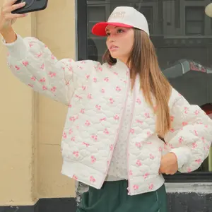 Lindsay Floral Jacket - Quilted Design with Pink Flowers, Perfect for Spring and Fall Wear