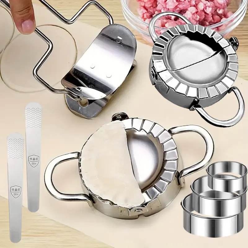 8Pcs Dumpling Press Molds Set and Cutter-Make Dumpling Skin,Stuffing,Empanadas,Ravioli-Kitchen Accessories Potstickers Calzone