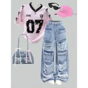 Tween Girls Casual Everyday Distressed Flap Pocket Cargo Denim Jeans