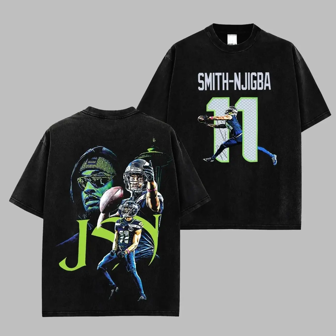[RedZoneStyle]  Jaxon Smith‑Njigba (JSN) Game Day Retro Unisex 100% Heavyweight Cotton T-Shirt – JSN Fans Shirt, Seahawks Graphic Football Shirt, Game Day Outfits, Gift For Football Fans 7H9